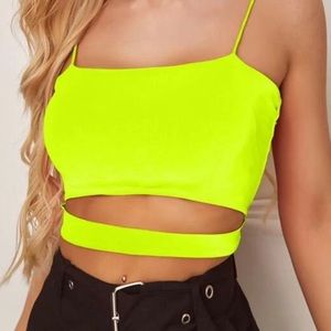 Neon yellow cutout cropped cami top